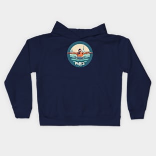 Paris 2024, swimmer, swimming arena, Athletics Kids Hoodie